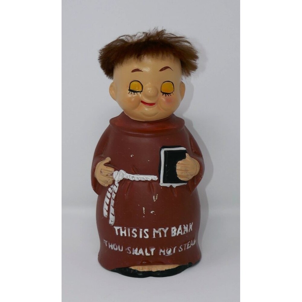 Friar Monk This is my Bank Thou Shalt Not Steal Ceramic Coin Bank Japan